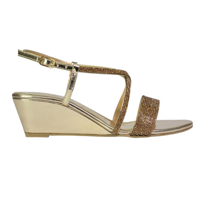 Gold - Pack Shot - XY London Womens-Ladies Ocean Diamante Wedge Sandals