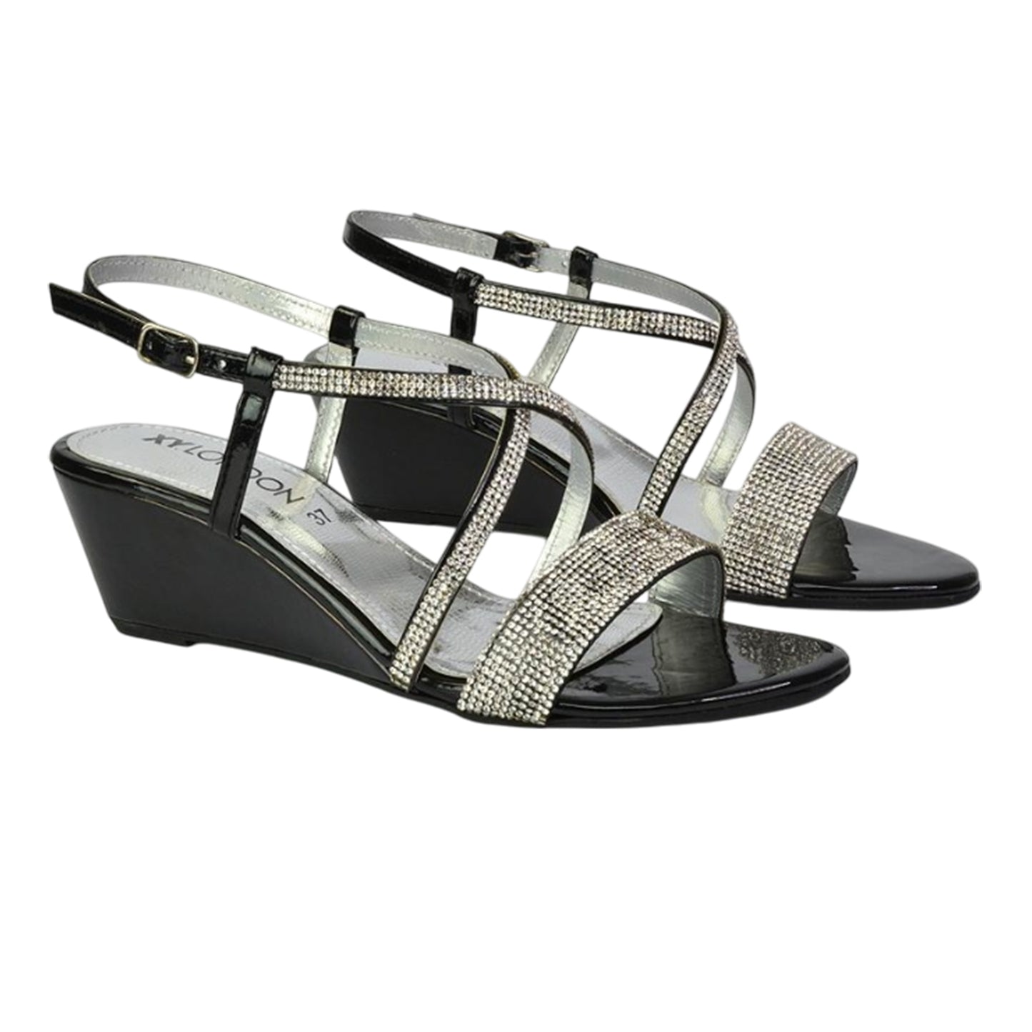 Black - Front - XY London Womens-Ladies Ocean Diamante Wedge Sandals