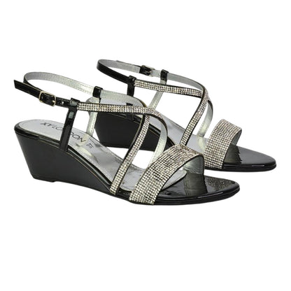 Black - Front - XY London Womens-Ladies Ocean Diamante Wedge Sandals