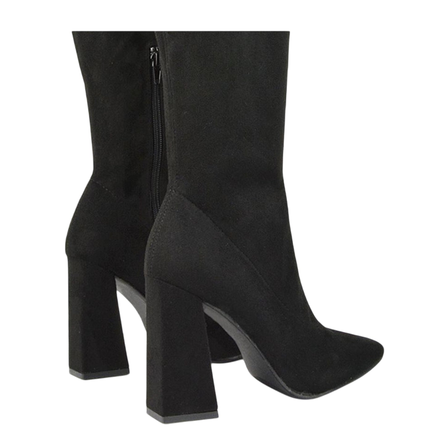 Jet Black - Back - XY London Womens-Ladies Gia Square Toe High Block Heel Knee-High Boots