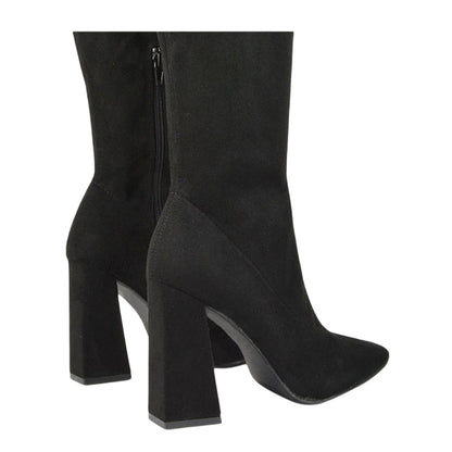 Jet Black - Back - XY London Womens-Ladies Gia Square Toe High Block Heel Knee-High Boots