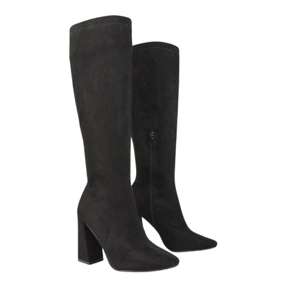 Jet Black - Front - XY London Womens-Ladies Gia Square Toe High Block Heel Knee-High Boots