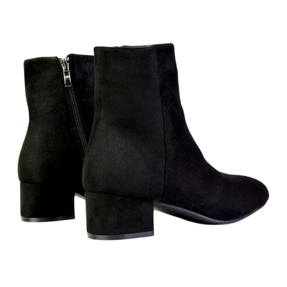 Jet Black - Back - XY London Womens-Ladies Nolan Side Zip Mid Block Heel Ankle Boots