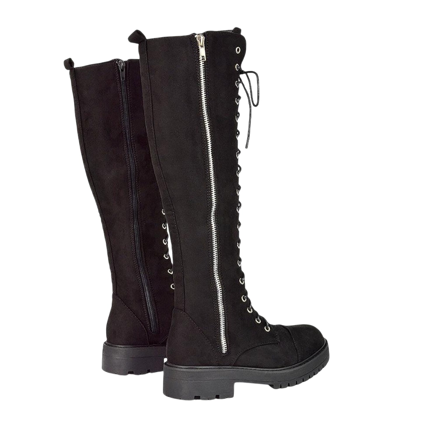 Jet Black - Back - XY London Womens-Ladies Ada Chunky Lace Up Knee-High Boots