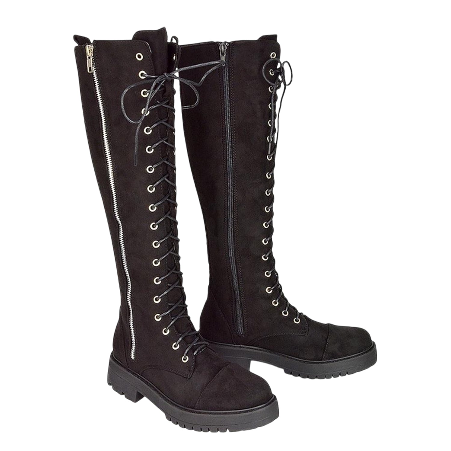 Jet Black - Lifestyle - XY London Womens-Ladies Ada Chunky Lace Up Knee-High Boots
