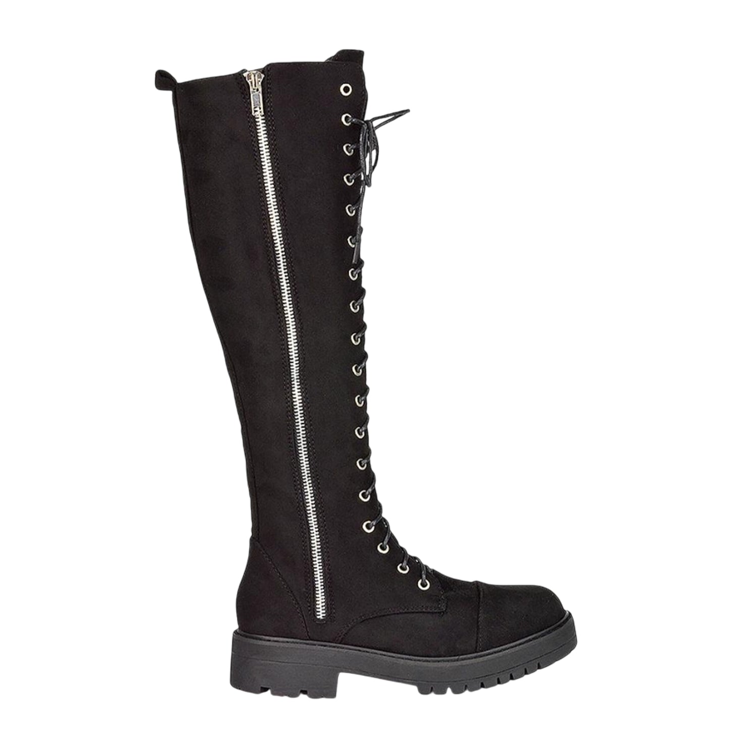 Jet Black - Pack Shot - XY London Womens-Ladies Ada Chunky Lace Up Knee-High Boots