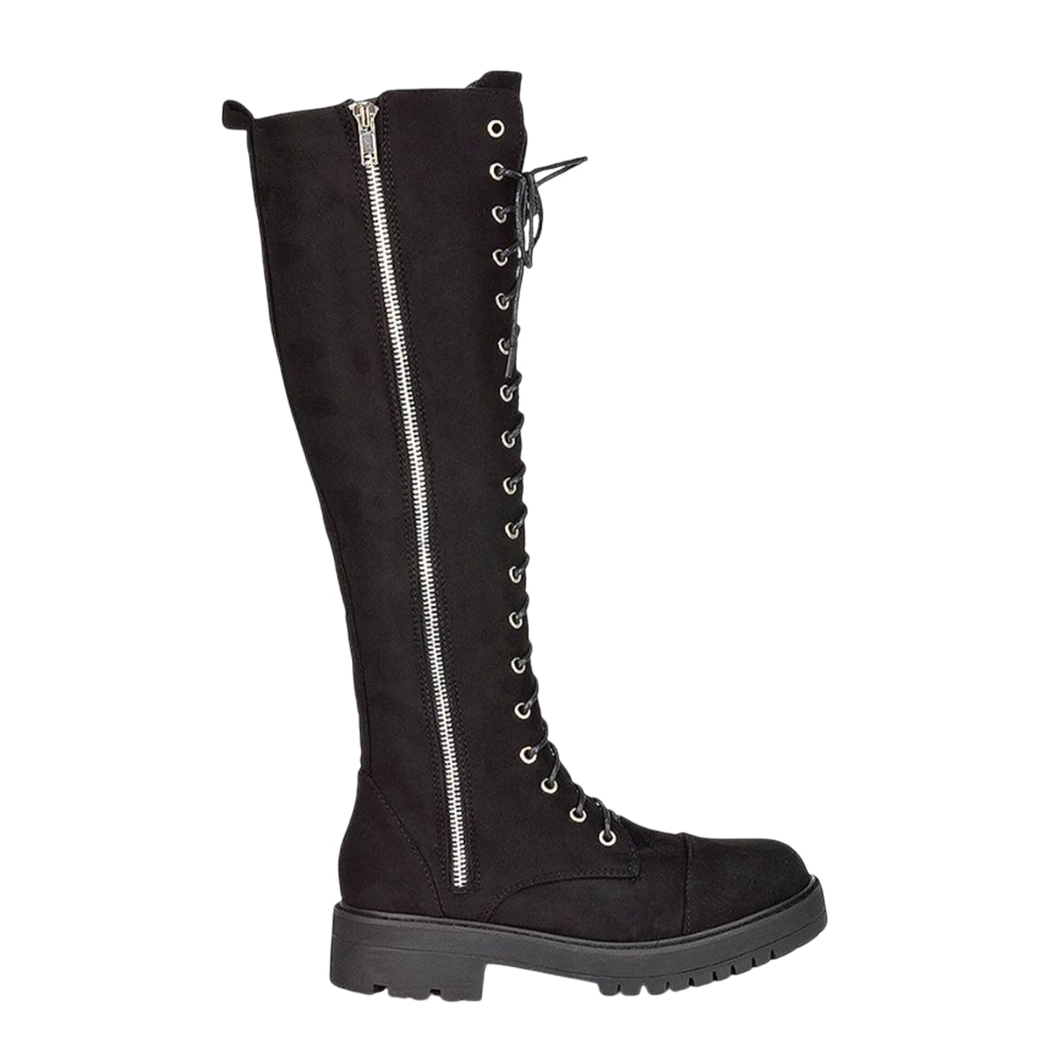 Jet Black - Pack Shot - XY London Womens-Ladies Ada Chunky Lace Up Knee-High Boots