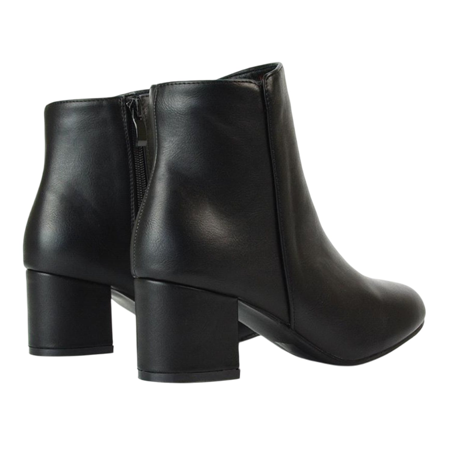 Black - Back - XY London Womens-Ladies Saffy Zip Mid Block Heel Ankle Boots