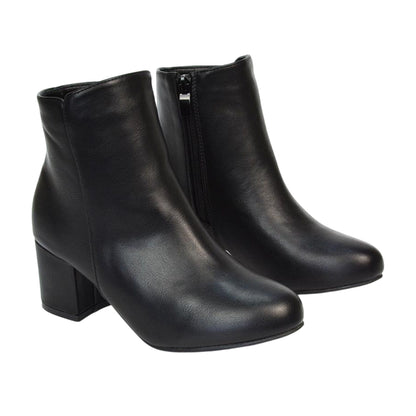 Black - Side - XY London Womens-Ladies Saffy Zip Mid Block Heel Ankle Boots