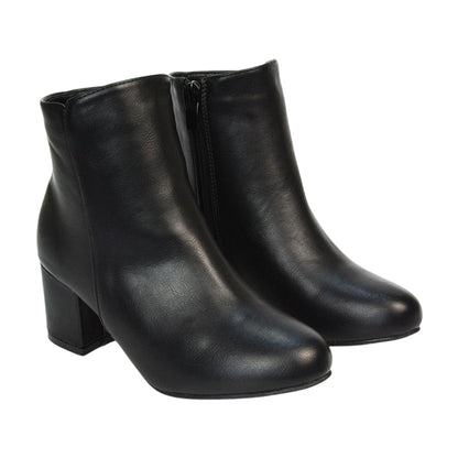 Black - Front - XY London Womens-Ladies Saffy Zip Mid Block Heel Ankle Boots