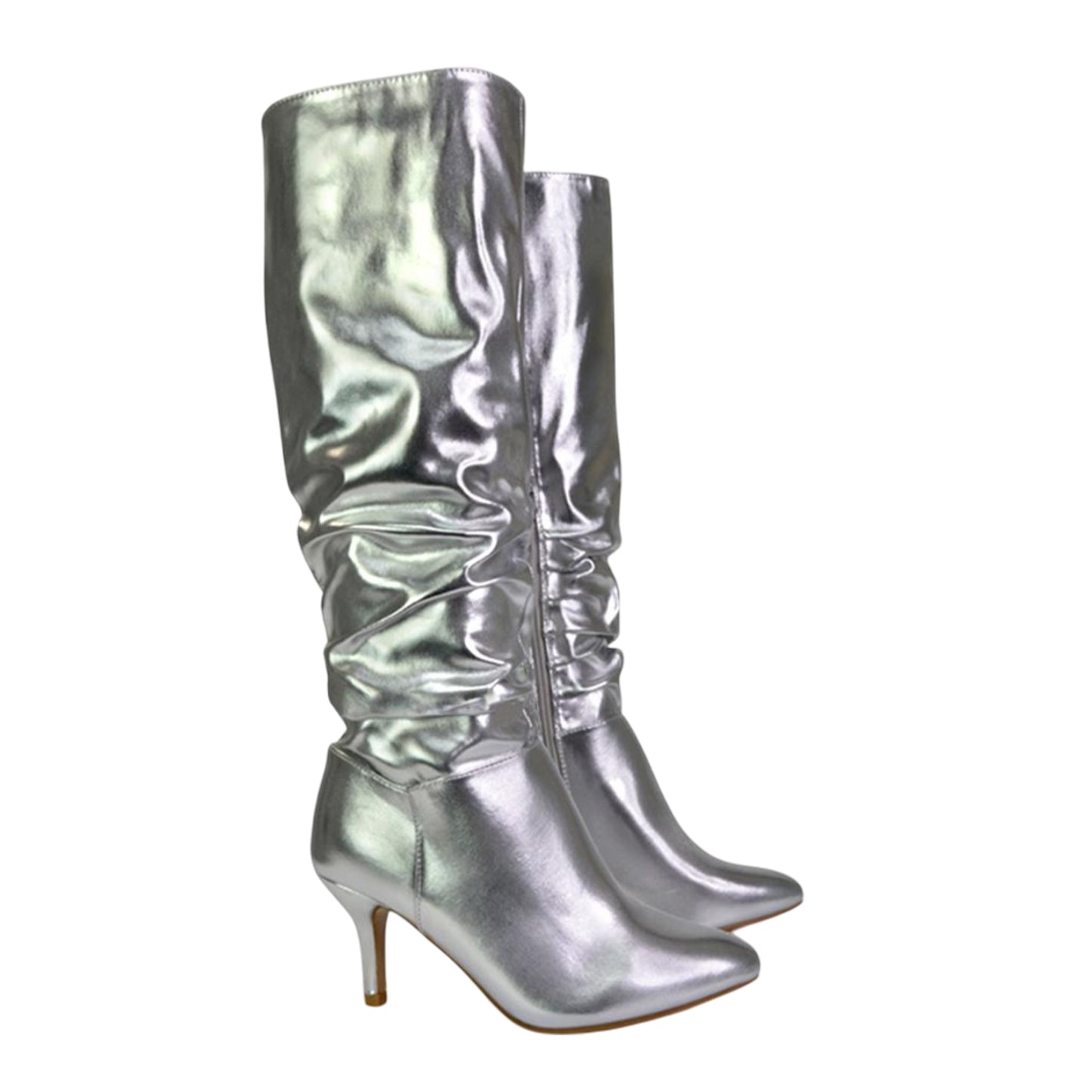 Metallic Silver - Lifestyle - XY London Womens-Ladies Sian Ruched Metallic Knee-High Boots