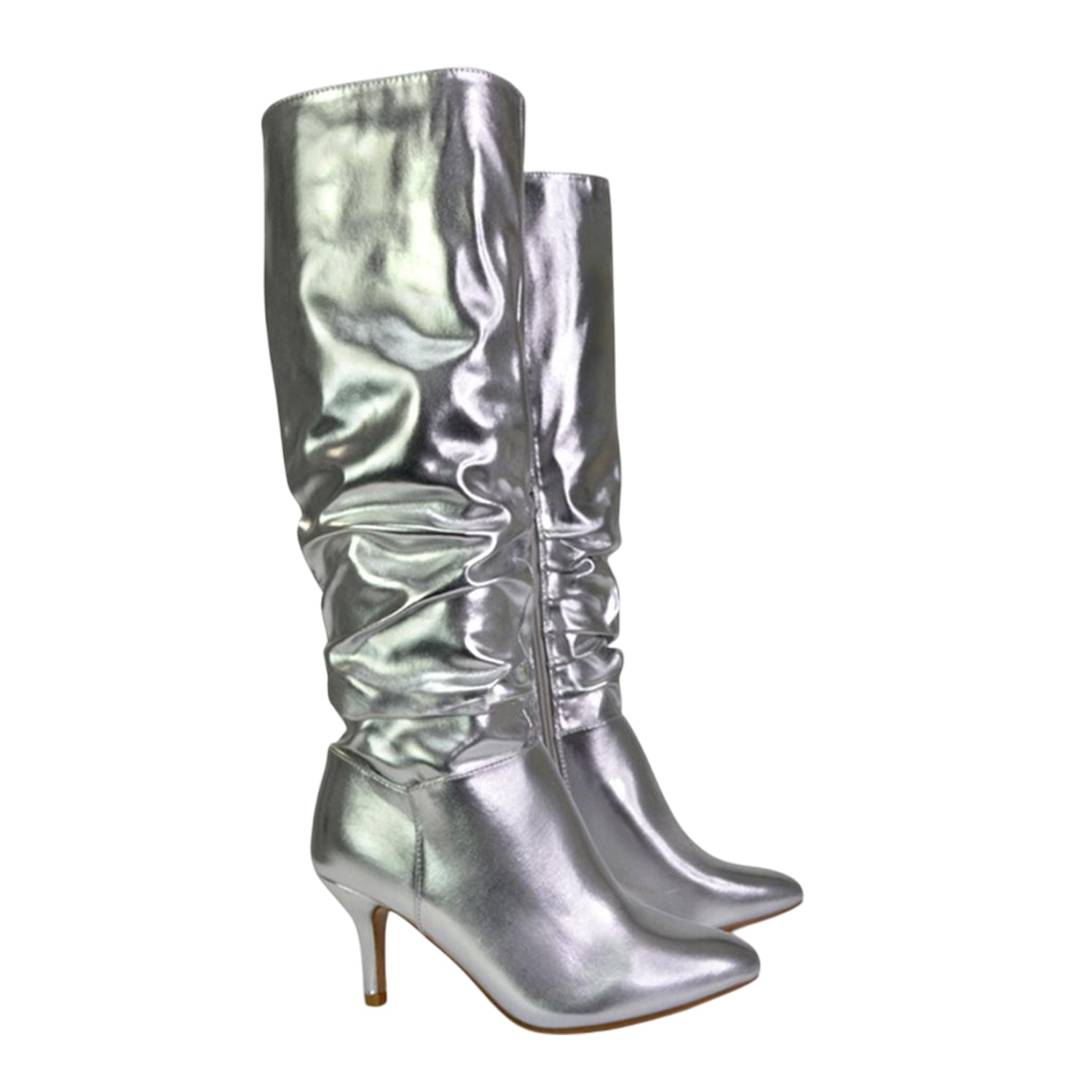Metallic Silver - Lifestyle - XY London Womens-Ladies Sian Ruched Metallic Knee-High Boots