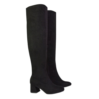 Jet Black - Front - XY London Womens-Ladies Emmett Thigh-High Boots