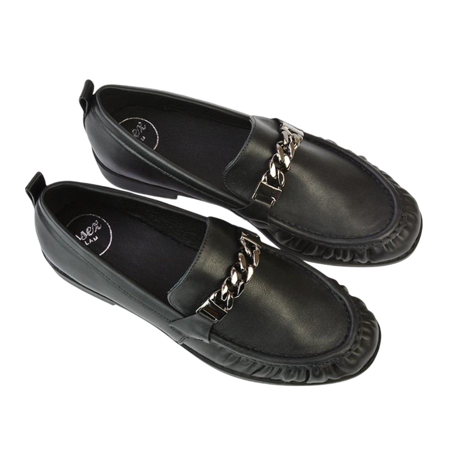 Black - Back - XY London Womens-Ladies Heidi Ruched Chain Detail Loafers