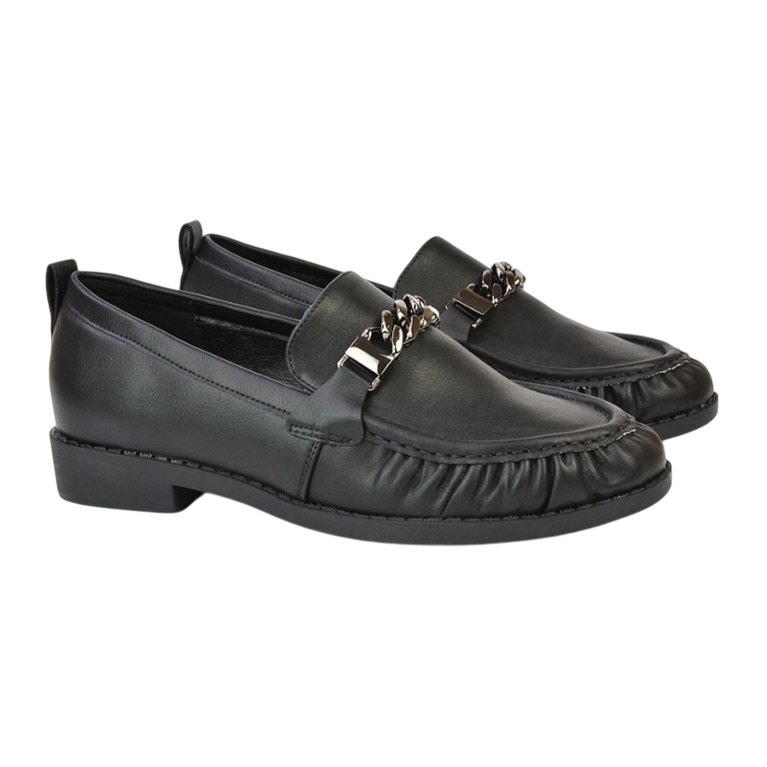 Black - Front - XY London Womens-Ladies Heidi Ruched Chain Detail Loafers