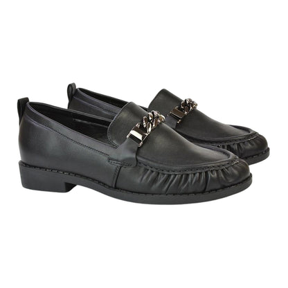 Black - Front - XY London Womens-Ladies Heidi Ruched Chain Detail Loafers