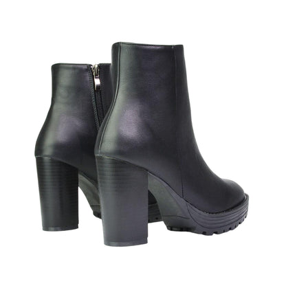 Black - Back - XY London Womens-Ladies Cole Platform Block Heel Ankle Boots