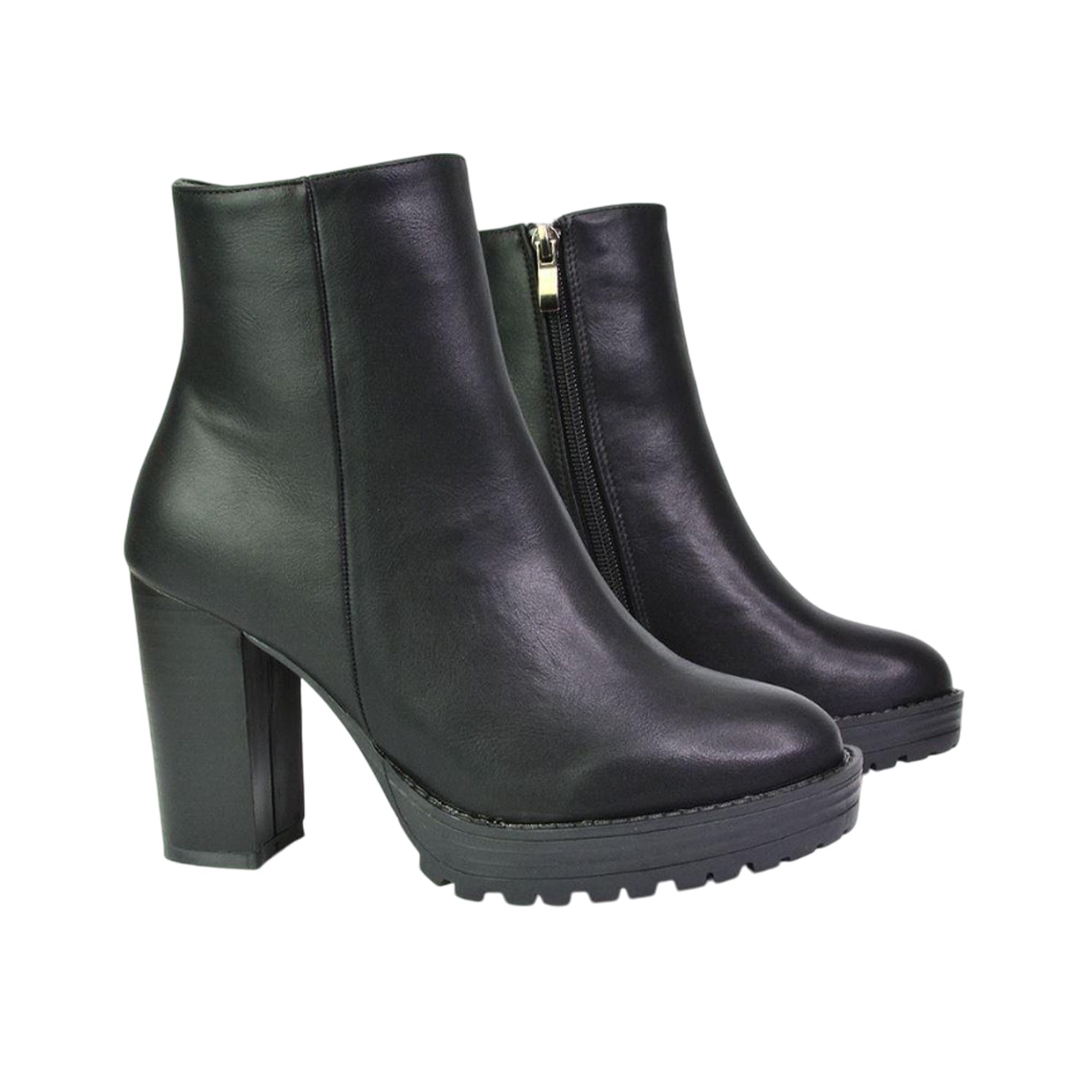 Black - Side - XY London Womens-Ladies Cole Platform Block Heel Ankle Boots