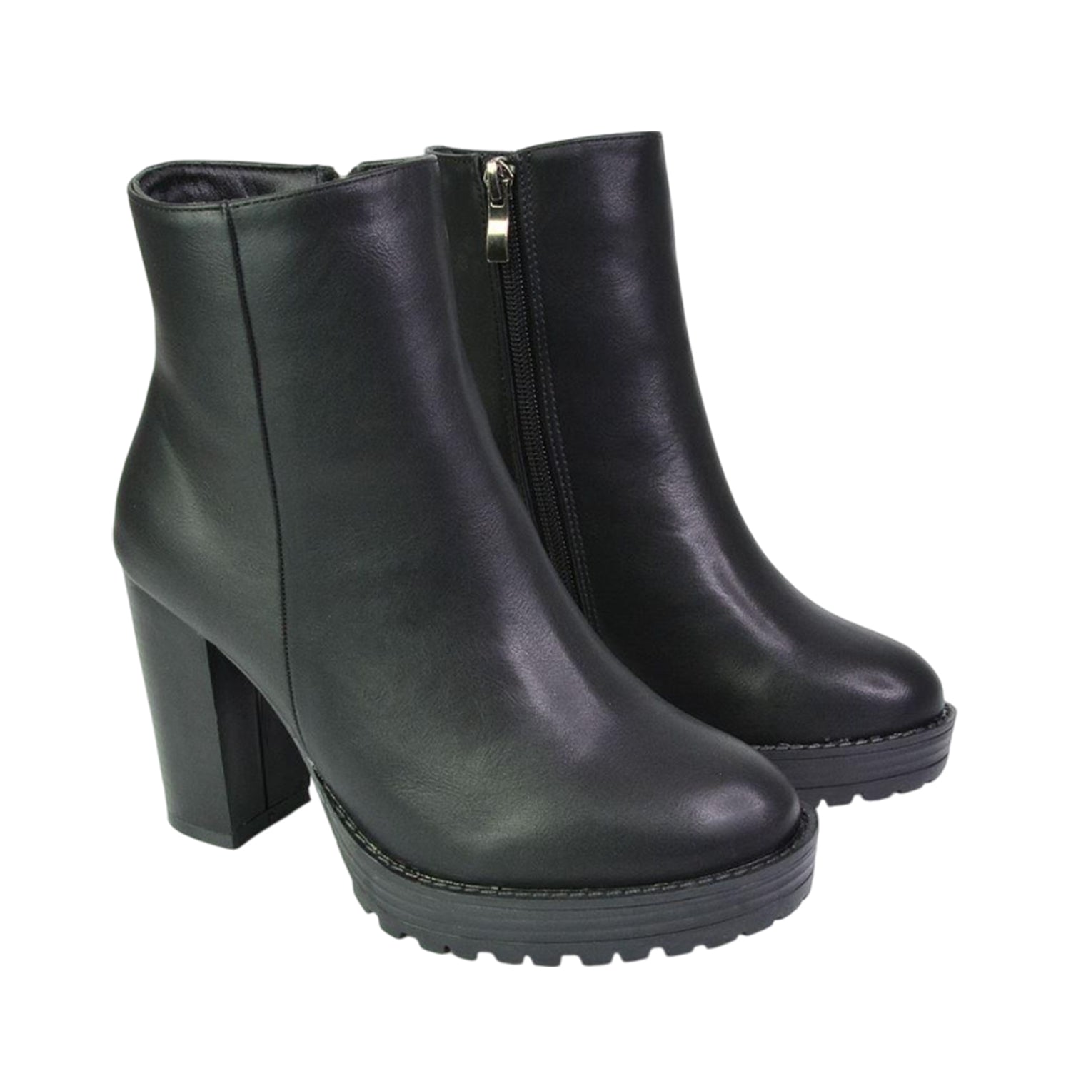 Black - Front - XY London Womens-Ladies Cole Platform Block Heel Ankle Boots