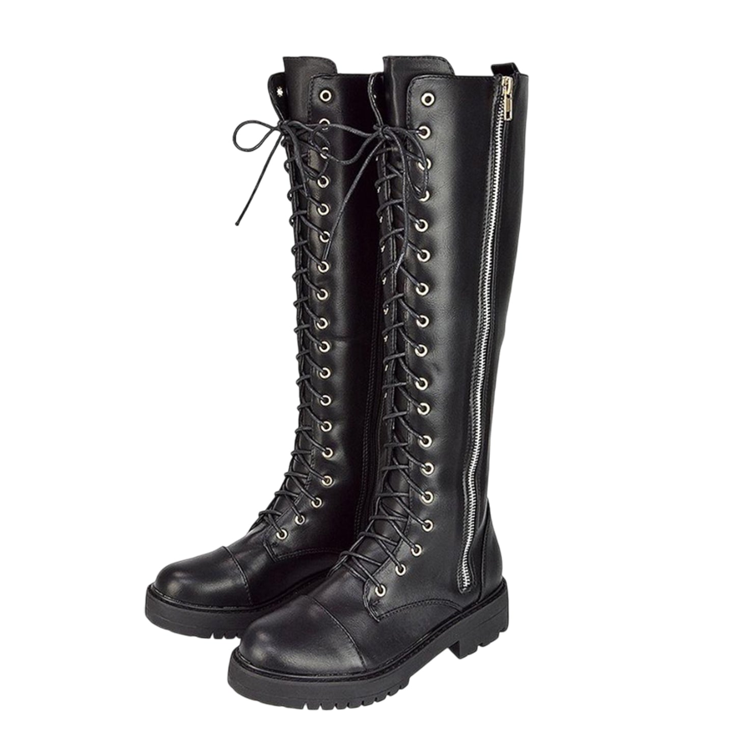 Black - Lifestyle - XY London Womens-Ladies Ada Chunky Lace Up Knee-High Boots