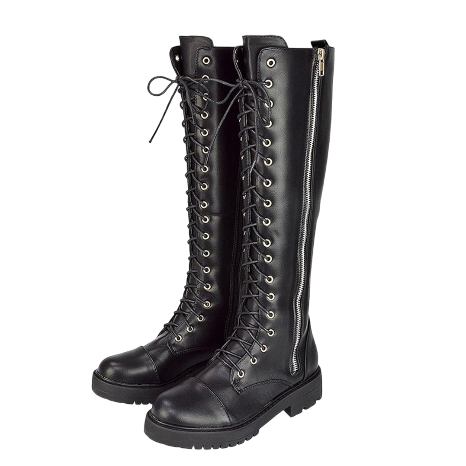 Black - Lifestyle - XY London Womens-Ladies Ada Chunky Lace Up Knee-High Boots