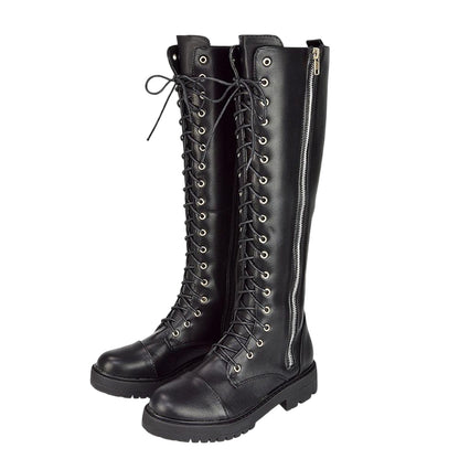 Black - Lifestyle - XY London Womens-Ladies Ada Chunky Lace Up Knee-High Boots