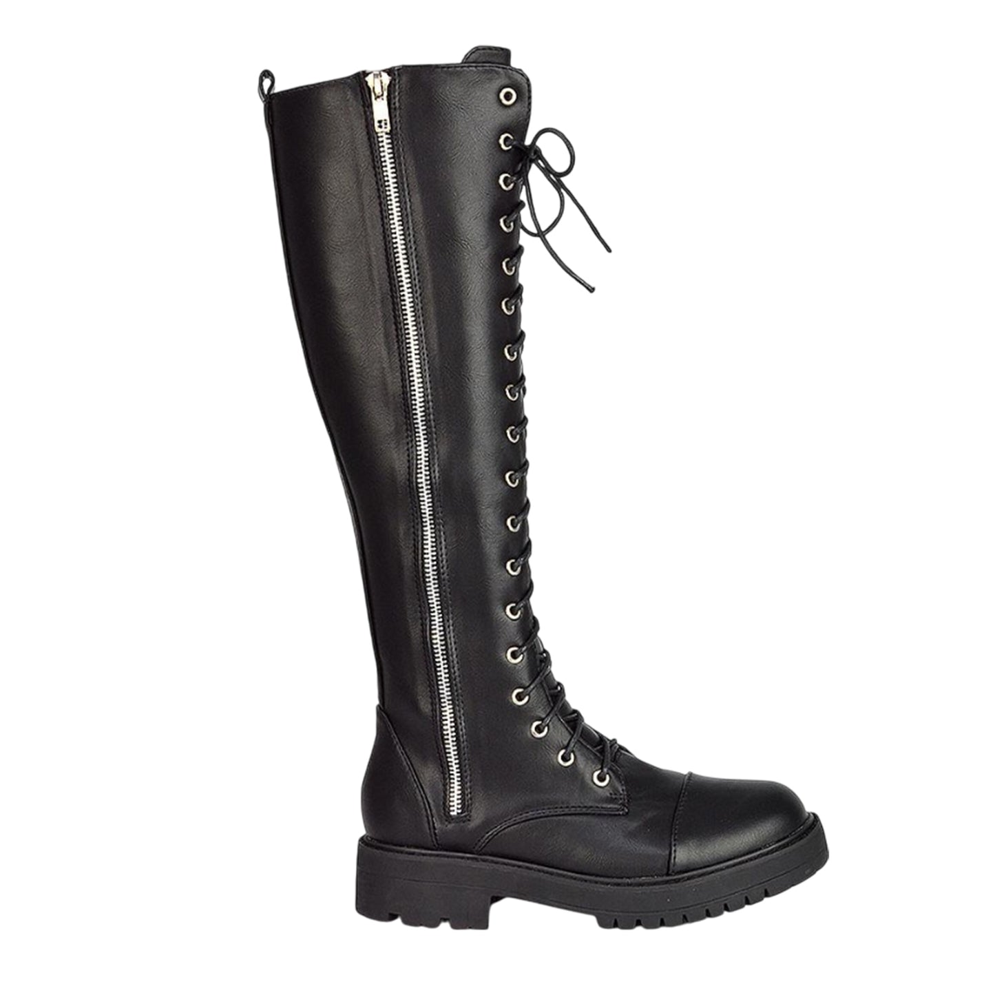 Black - Pack Shot - XY London Womens-Ladies Ada Chunky Lace Up Knee-High Boots