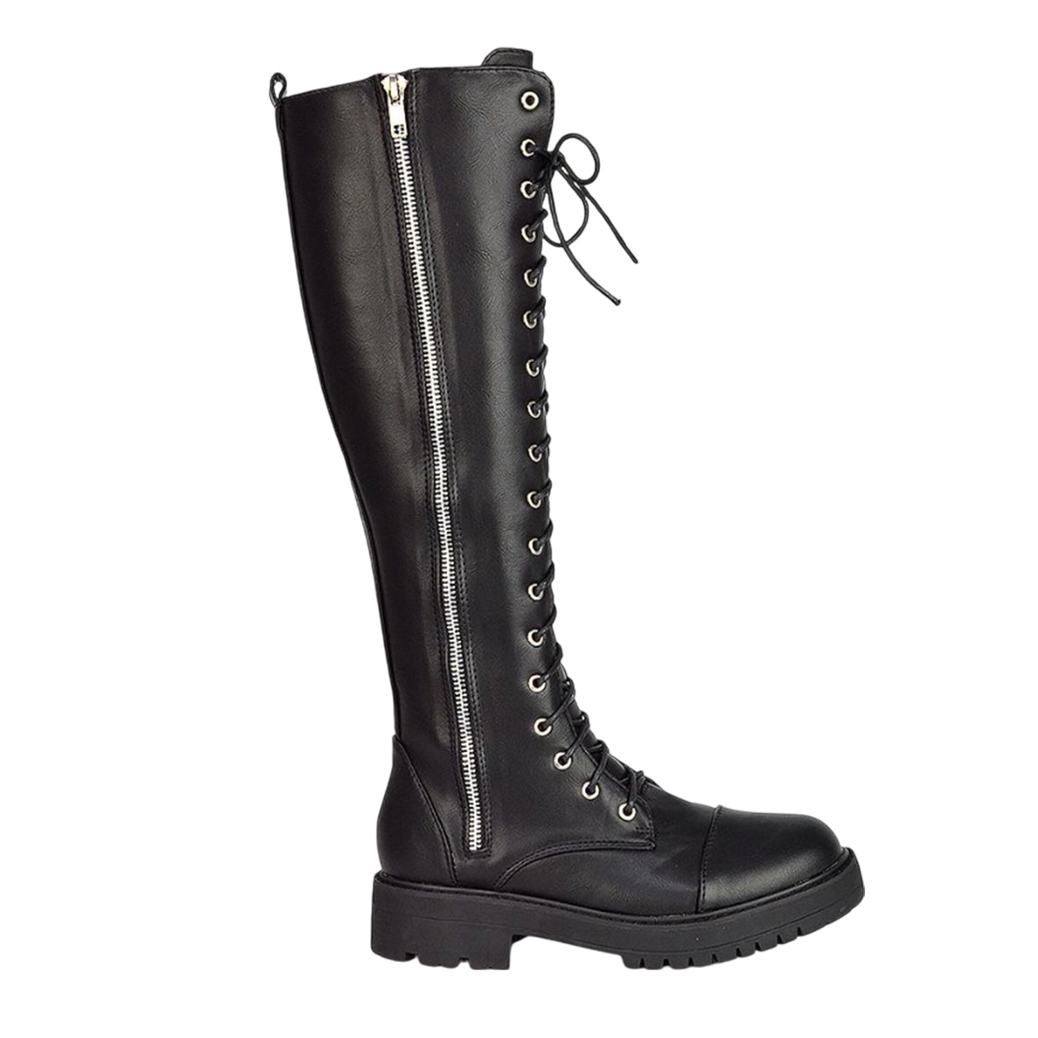 Black - Pack Shot - XY London Womens-Ladies Ada Chunky Lace Up Knee-High Boots