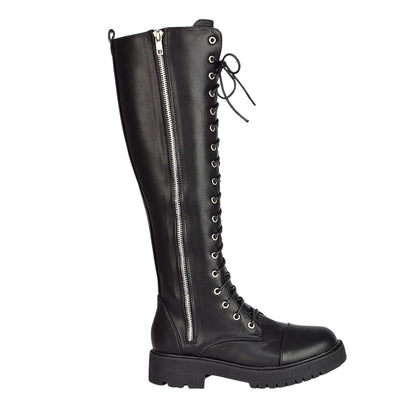Black - Pack Shot - XY London Womens-Ladies Ada Chunky Lace Up Knee-High Boots
