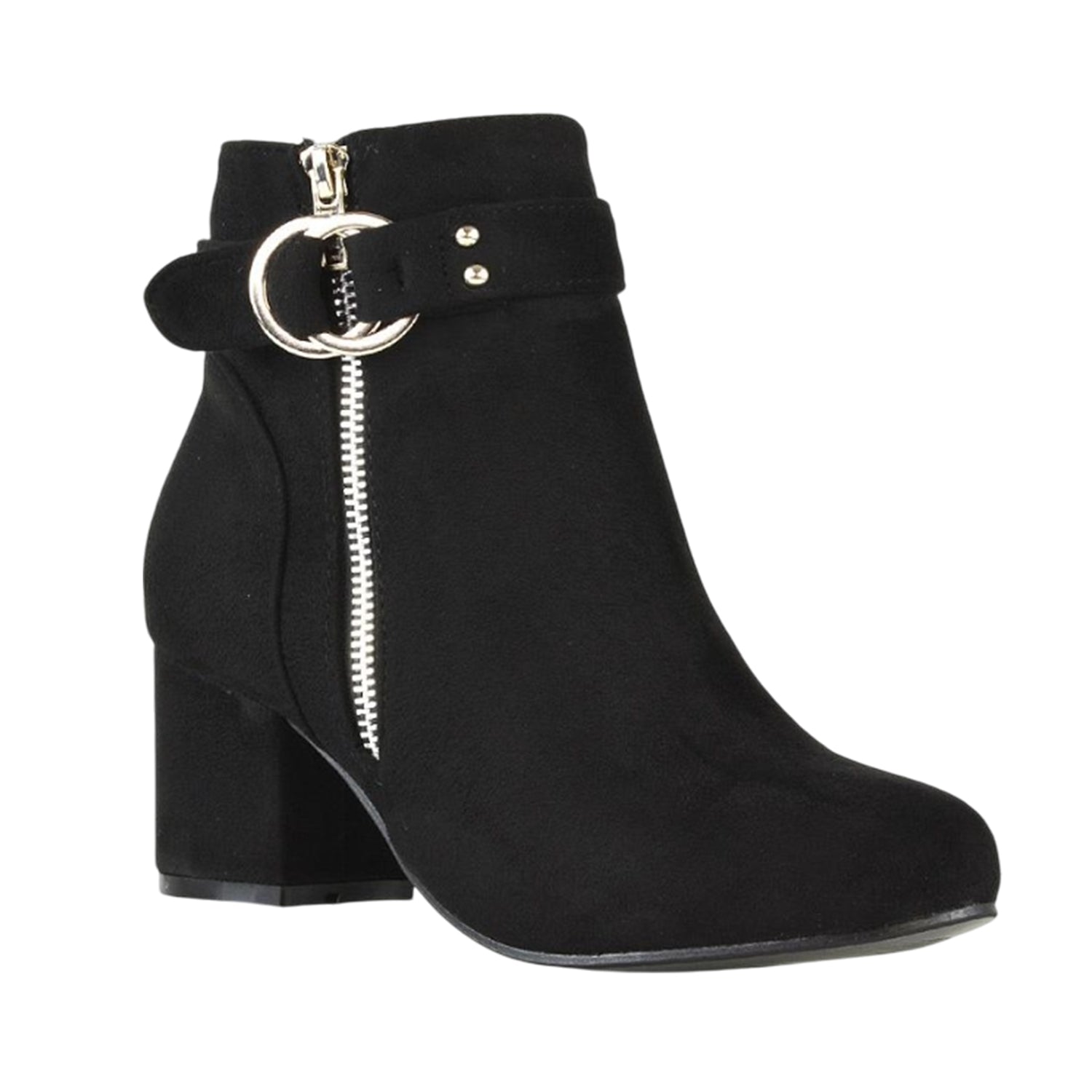 Jet Black - Side - XY London Womens-Ladies Lakesha Mid Block Heel Ankle Boots