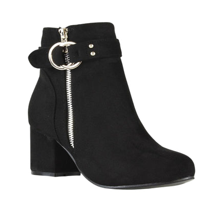 Jet Black - Side - XY London Womens-Ladies Lakesha Mid Block Heel Ankle Boots