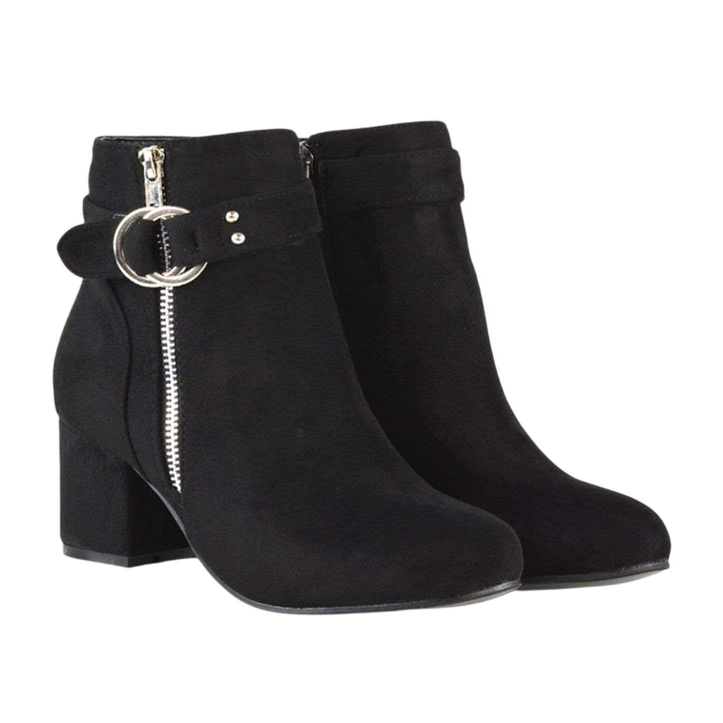 Jet Black - Front - XY London Womens-Ladies Lakesha Mid Block Heel Ankle Boots