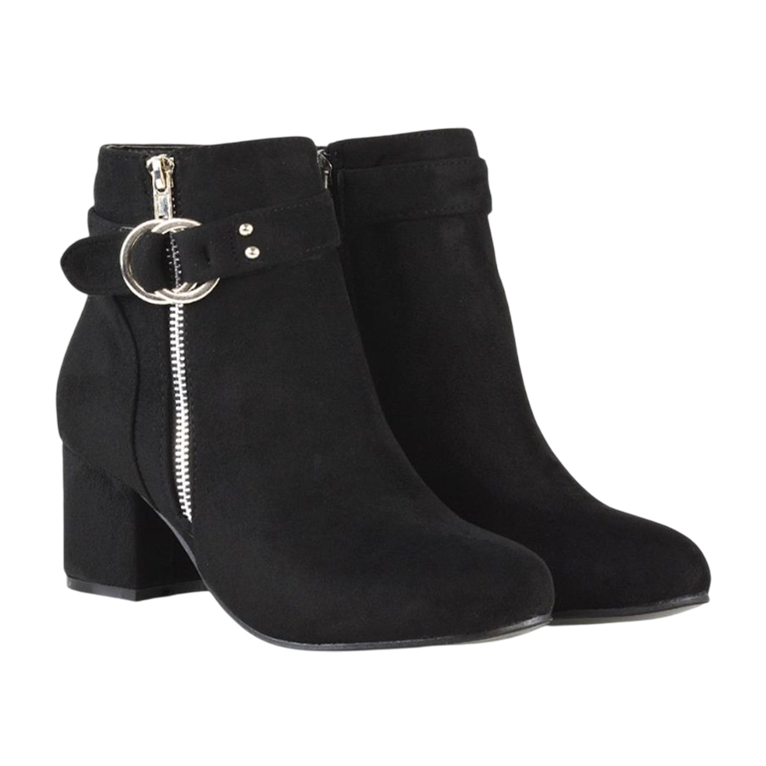 Jet Black - Front - XY London Womens-Ladies Lakesha Mid Block Heel Ankle Boots