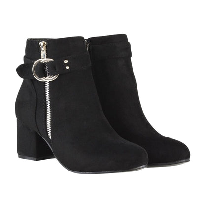 Jet Black - Front - XY London Womens-Ladies Lakesha Mid Block Heel Ankle Boots