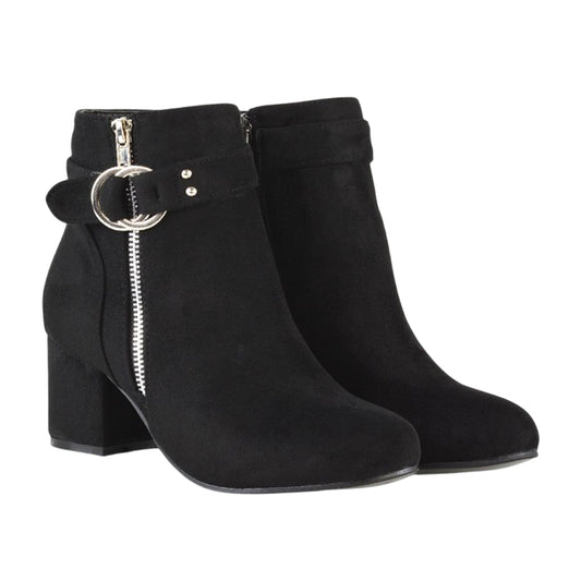 Jet Black - Front - XY London Womens-Ladies Lakesha Mid Block Heel Ankle Boots