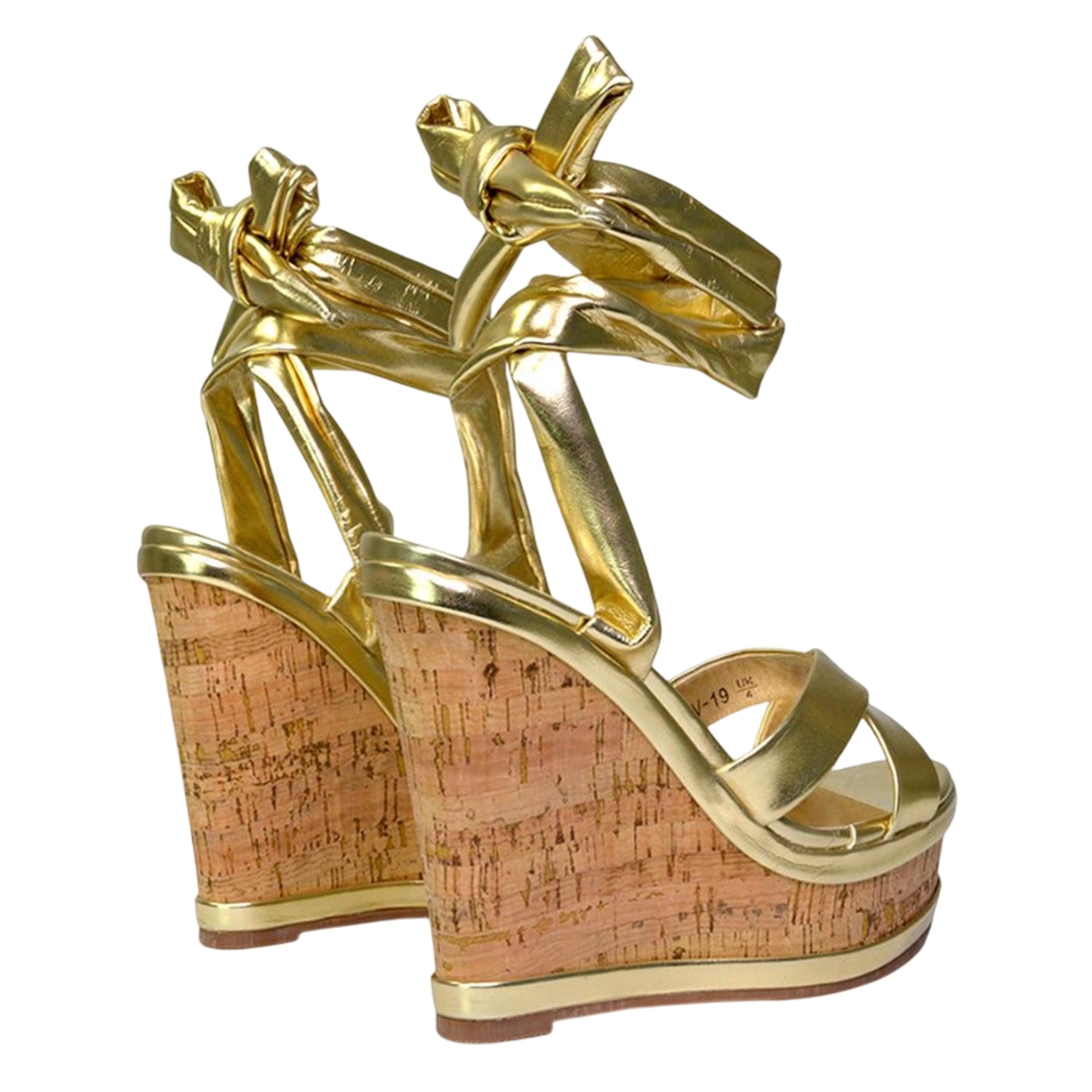 Metallic Gold - Back - XY London Womens-Ladies Kammie Cork Metallic Wedge Sandals
