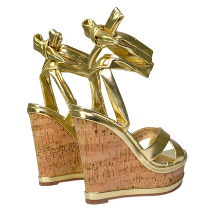 Metallic Gold - Back - XY London Womens-Ladies Kammie Cork Metallic Wedge Sandals