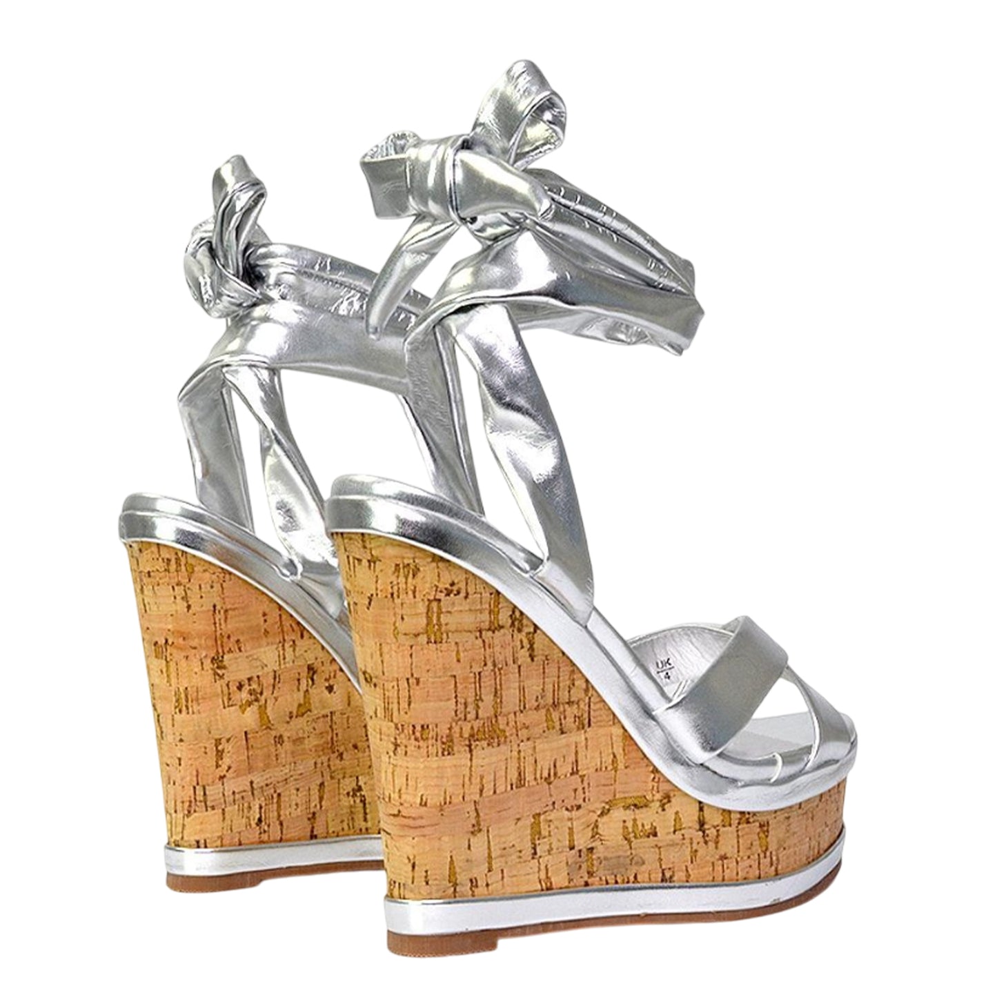 Metallic Silver - Back - XY London Womens-Ladies Kammie Cork Metallic Wedge Sandals