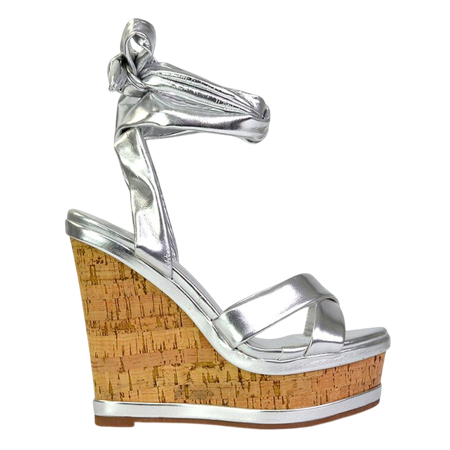 Metallic Silver - Lifestyle - XY London Womens-Ladies Kammie Cork Metallic Wedge Sandals