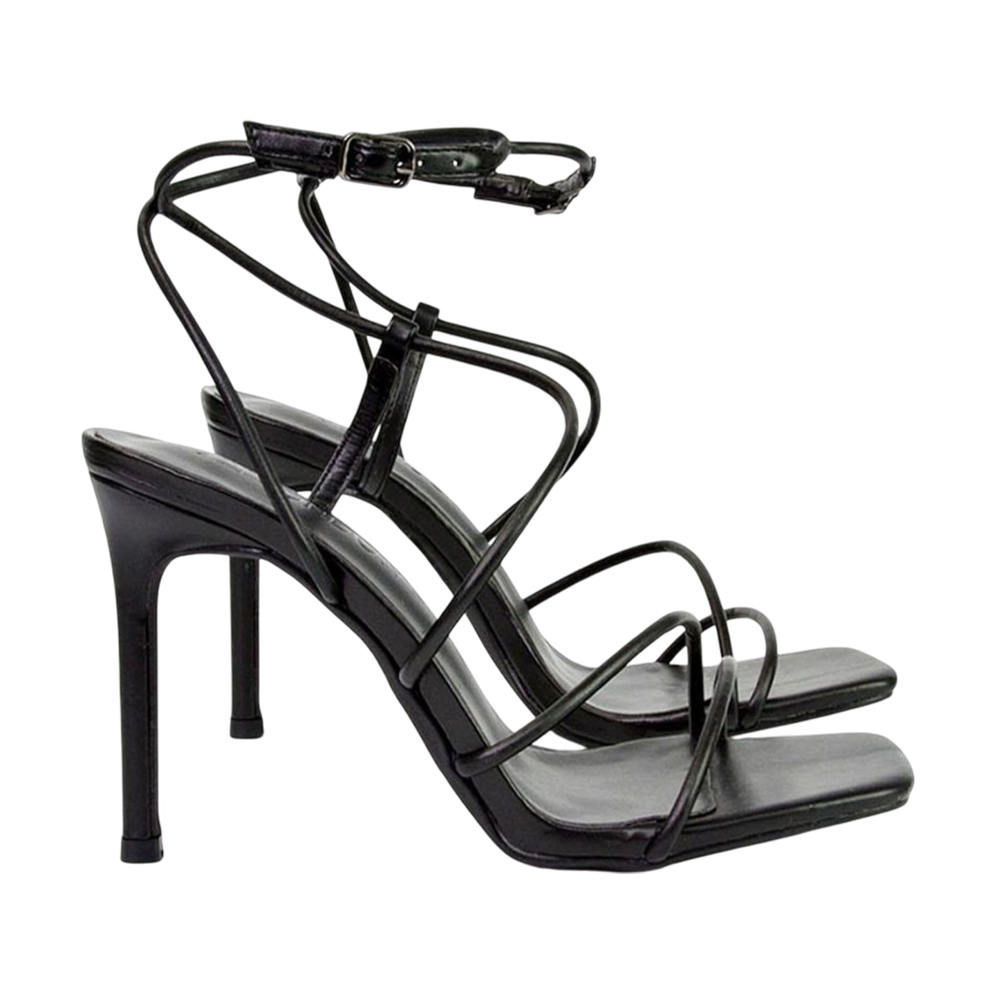 Black - Side - XY London Womens-Ladies Flynn Strappy Stiletto Heel High Heels