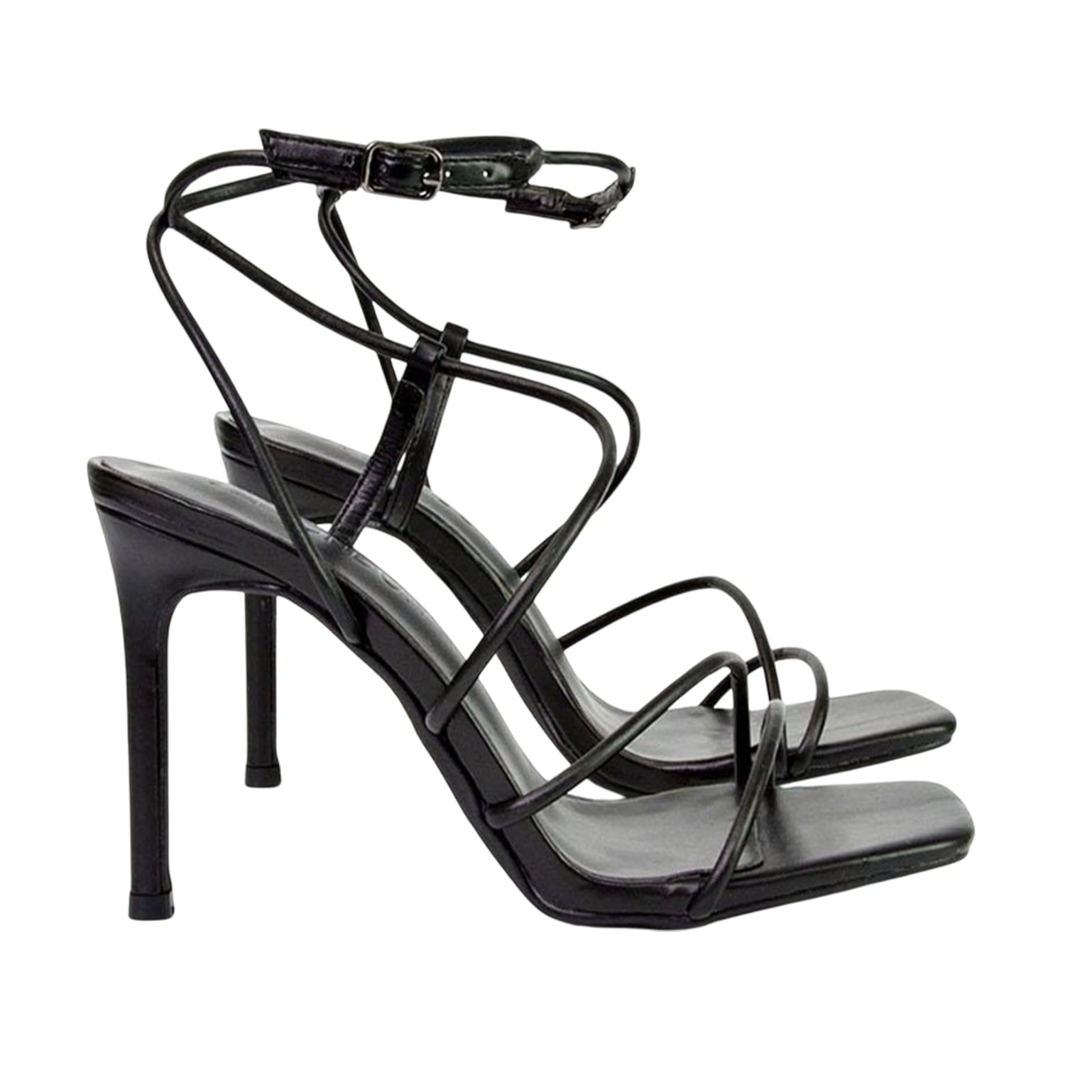 Black - Side - XY London Womens-Ladies Flynn Strappy Stiletto Heel High Heels