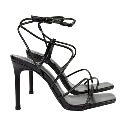 Black - Side - XY London Womens-Ladies Flynn Strappy Stiletto Heel High Heels