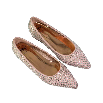 Rose - Side - XY London Womens-Ladies Gemini Diamante Wedding Low Block Heel Pumps