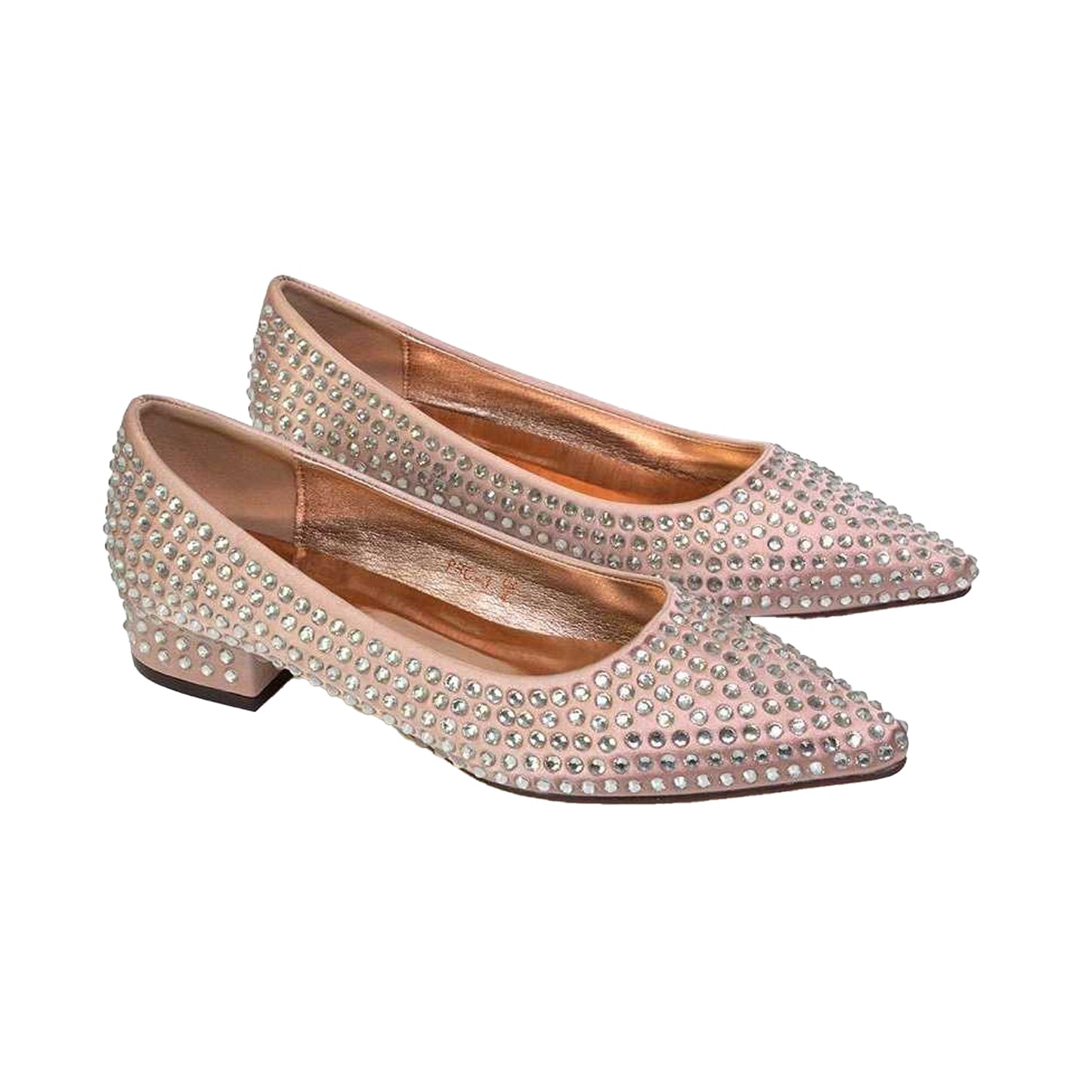 Rose - Pack Shot - XY London Womens-Ladies Gemini Diamante Wedding Low Block Heel Pumps