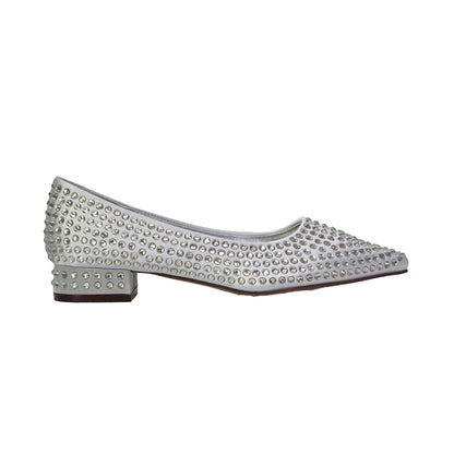Silver - Front - XY London Womens-Ladies Gemini Diamante Wedding Low Block Heel Pumps