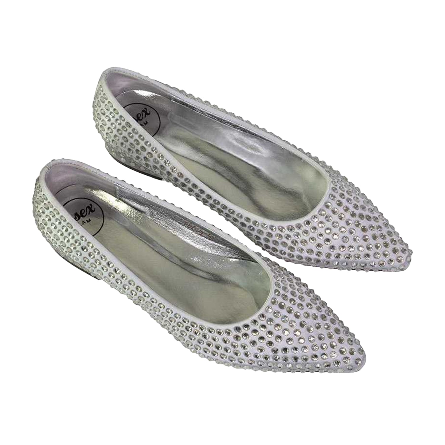 Silver - Side - XY London Womens-Ladies Gemini Diamante Wedding Low Block Heel Pumps