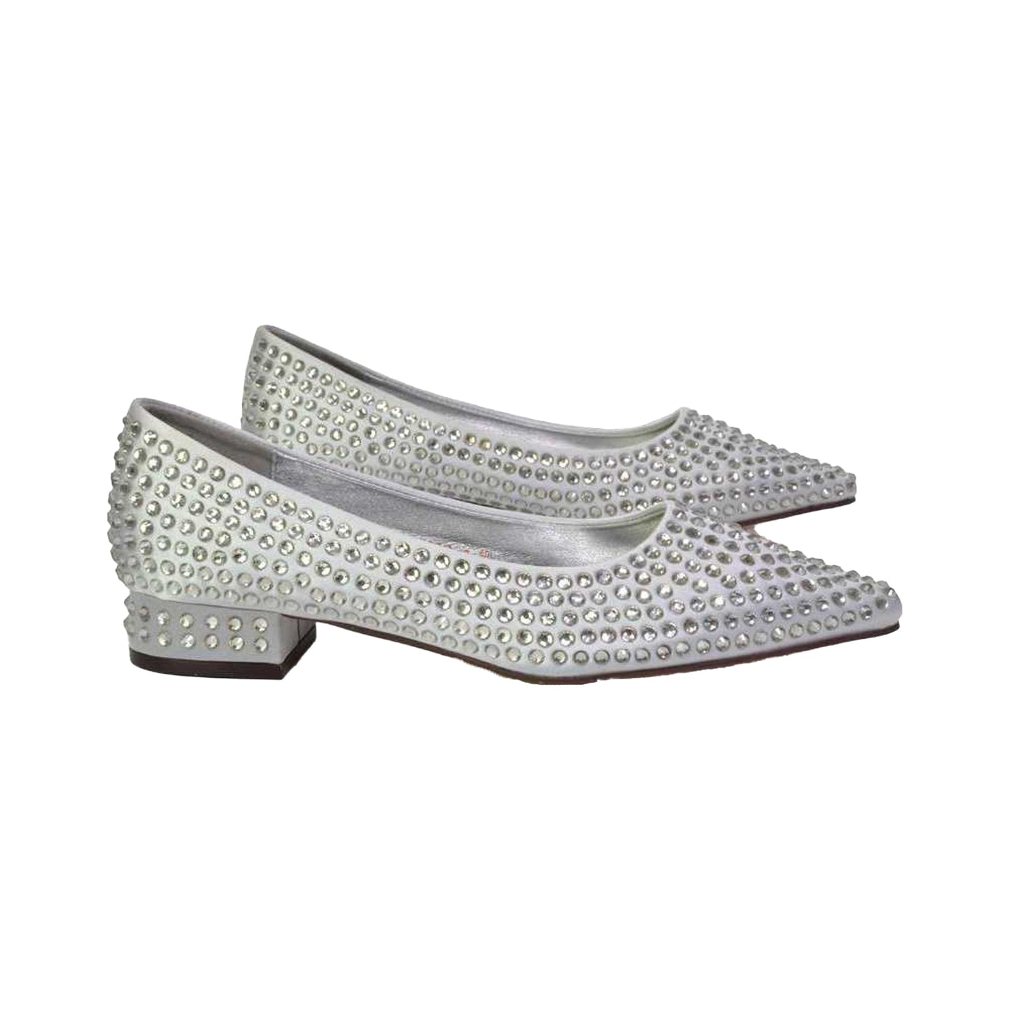 Silver - Lifestyle - XY London Womens-Ladies Gemini Diamante Wedding Low Block Heel Pumps