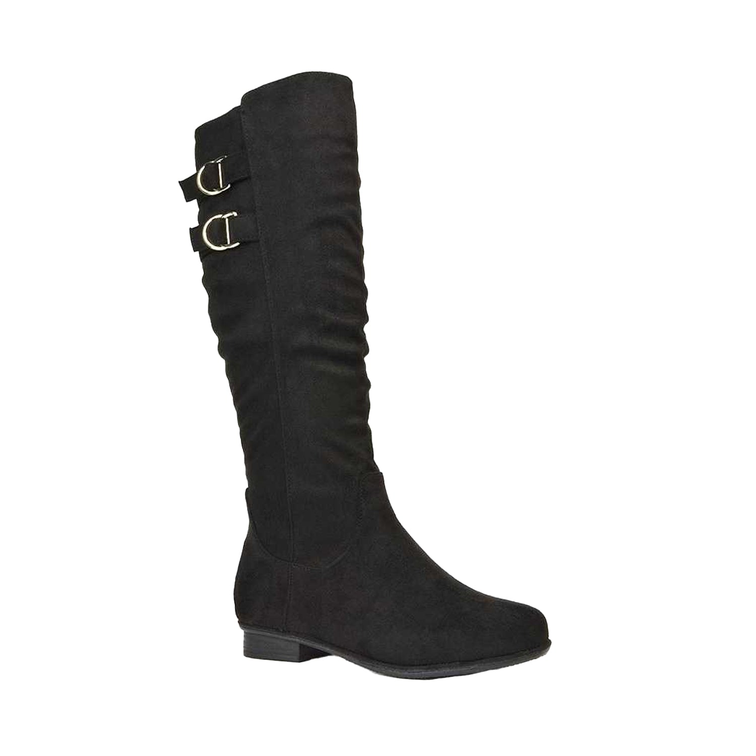Jet Black - Front - XY London Womens-Ladies Mia Buckle Detail Slouch Flat Knee-High Boots