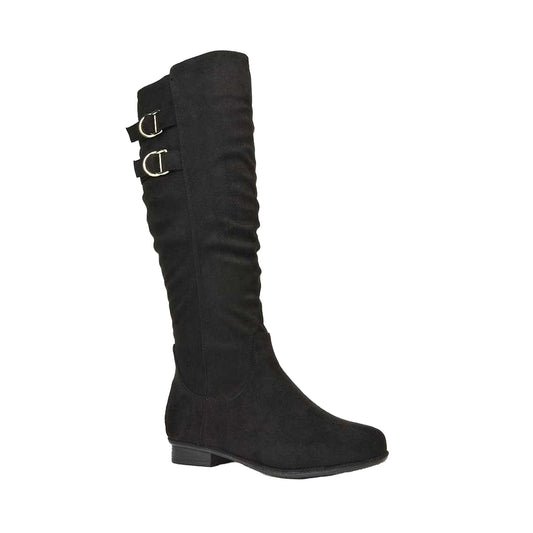 Jet Black - Front - XY London Womens-Ladies Mia Buckle Detail Slouch Flat Knee-High Boots