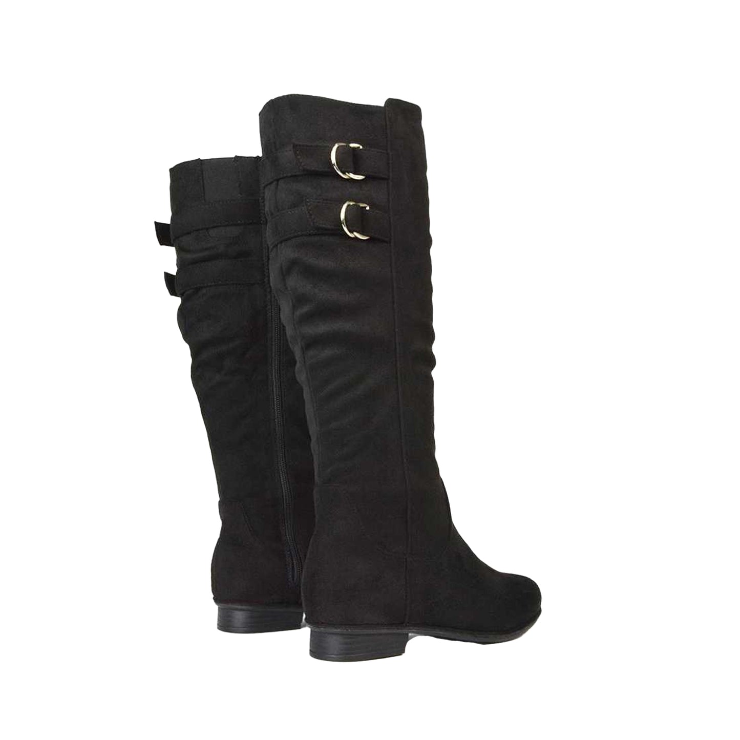 Jet Black - Back - XY London Womens-Ladies Mia Buckle Detail Slouch Flat Knee-High Boots